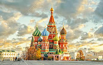 MOSCOW, RUSSIA, postcard view of red square and ST. BASIL cahtedral