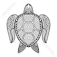 Hand drawn sea Turtle for adult coloring pages in doodle, zentangle tribal style, Mehndi ethnic ornamental tattoo, henna pattern