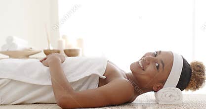 Smiling Female Enjoying Spa Therapy
