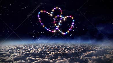 Hearts pink star in outer space