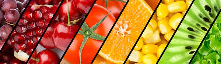 Collection with different fruits, berries and vegetables