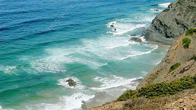 Blue waves Atlantic Ocean rocky shore Portugal