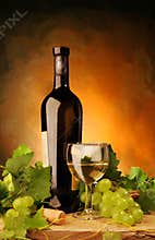 White wine with fresh grapes