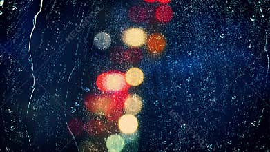 View Through Window Rainy Night City