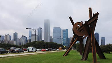 4K UltraHD Timelapse Chicago Skyline with metal sculpture