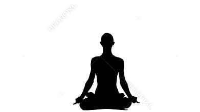 Silhouette woman meditating in a yoga pose. White background. Silhouette