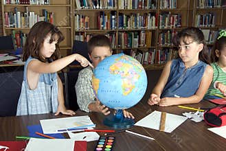 Elementary school students studying