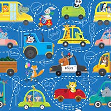 Seamless pattern of animals in vehicles