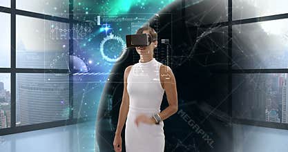 Businesswoman using virtual reality glasses