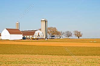 Amish farm barns and silo