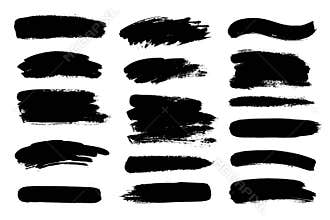 Set of black paint, ink brush strokes, brushes, lines. Dirty artistic design elements.