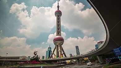 Shanghai most building oriental pearl tower traffic square 4k time lapse china