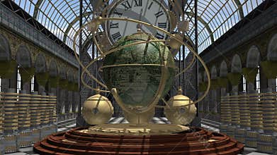 Zoom in to a time machine animated in Steam Punk style 4K