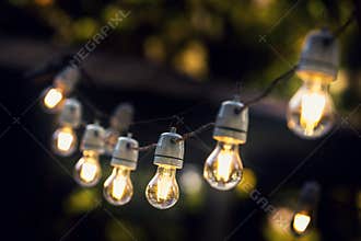 Party string lights hanging in a line