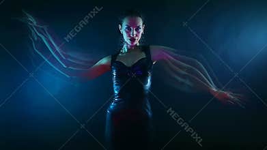 Night Party, Nightlife. Beautiful Woman Dancing Psychological mystical oriental Shakti dance.