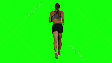 Woman jogging. Back view. Green screen