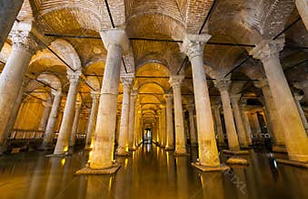 The Basilica Cistern - underground water reservoir build by Emperor Justinianus in 6th century, Istanbul, Turkey