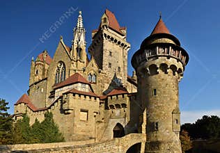 Beautiful medieval Kreuzenstein castle in Leobendorf village. Near Vienna, Austria - Europe. Autumn day.