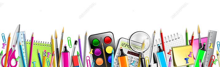 School Supplies Banner Isolated On White