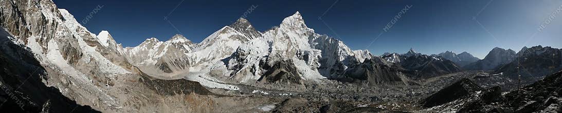 Mount Everest and the Khumbu Glacier from Kala Patthar, Himalaya