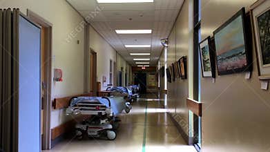 Bright hospital corridor view