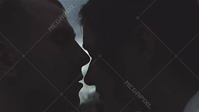 Young Man Give Woman Kiss In Love
