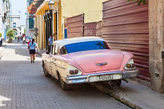 Old, long time used and rusty classic American car in Havana