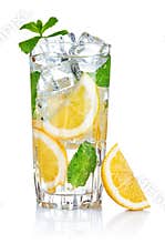 Glass of fresh cool water with lemon