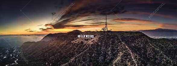 LA Hollywood sign at Sunset