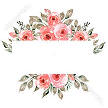 Watercolor coral peony flower frame clipart, red roses, greenery illustration, grey leaves, boho style wreath, florals, wedding