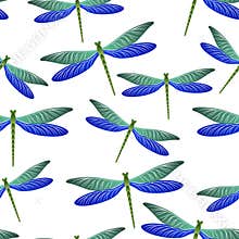 Dragonfly bright seamless pattern. Summer clothes fabric print with flying adder insects. Isolated