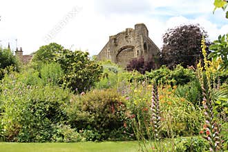 Malmesbury Abbey Ruins Seen From abbey House Gardens, UK