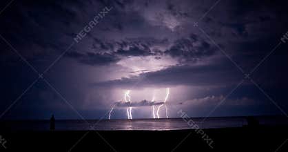 Thunder-storm and lightning in the sea