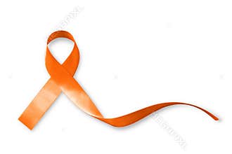 Orange ribbon isolated on white background clipping path raising awareness on leukemia, kidney cancer, multiple sclerosis, ADHD