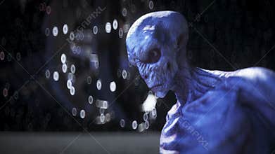 Alien on the moon. Ufo concept. 3d rendering.