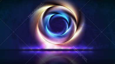 Colorful moving glowing luminous circles on grunge wall background