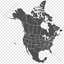 Map of North America. Detailed map of North America with States of the USA and Provinces of Canada. Template.