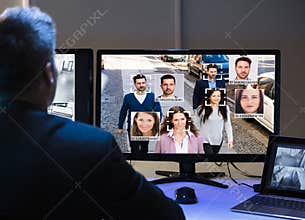 AI Facial Recognition On CCTV Surveillance Screen
