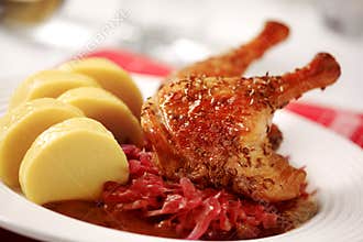 Roast Duck with Red Cabbage and Potato Dumplings
