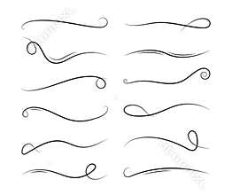 Line swirl. Calligraphy element. Vintage ornate ornament. Decorative divider and scroll. Doodle swash. Curly decoration design.