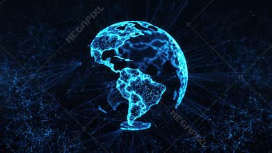 Digital globe big data social network Earth planet hologram 4k loop background