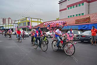 Citizens of Malaysia celebrating the 57th anniversary of the establishment of the Malaysian federation at Kota Tinggi, Malaysia