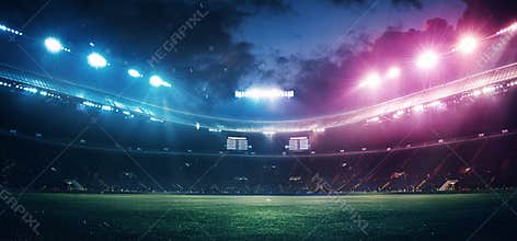 Full stadium and neoned colorful flashlights background