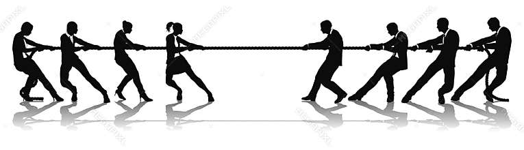 Women versus men business tug of war competition