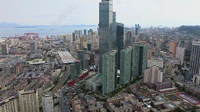Aerial shot of dalian city center