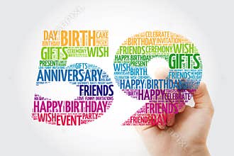 Happy 59th birthday word cloud with marker, collage concept