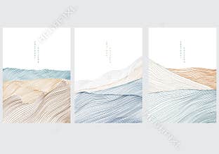 Japanese wave pattern with abstract background vector. Gold line elements template in oriental style