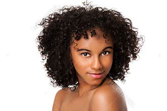 Beauty female face with curly hair