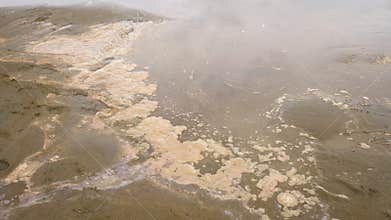Shooting of coast of river with dirty water