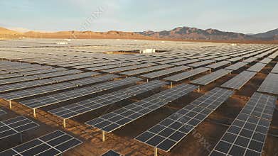 Solar Energy Module Rows inside an arid scenery at Atacama Desert